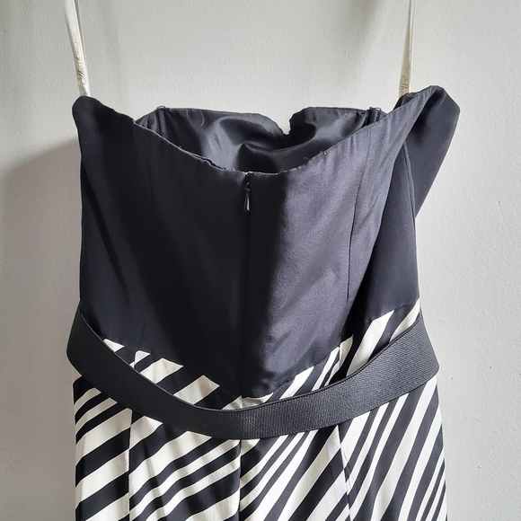 Shoshanna Strapless Draped Tulip Striped Black/White Mini Cocktail Dress Size 6 - Picture 9 of 12
